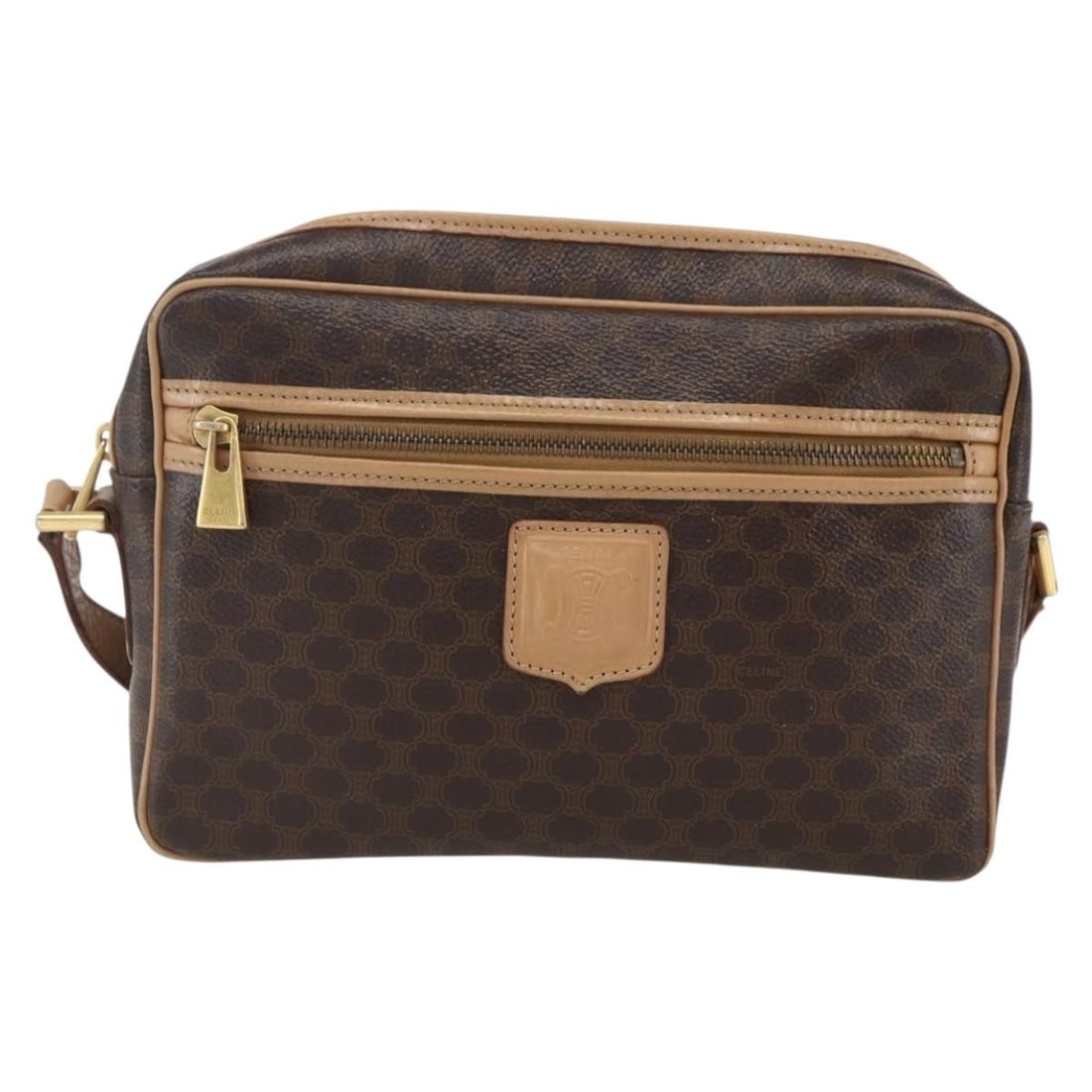 Celine Macadam Brown Canvas and Leather Vintage Shoulder Bag: Celine Macadam Brown Canvas and Leather Vintage Shoulder Bag This Celine Vintage Macadam Shoulder Bag features a classic brown canvas exterior complemented by leather accents. Designed for women, it o