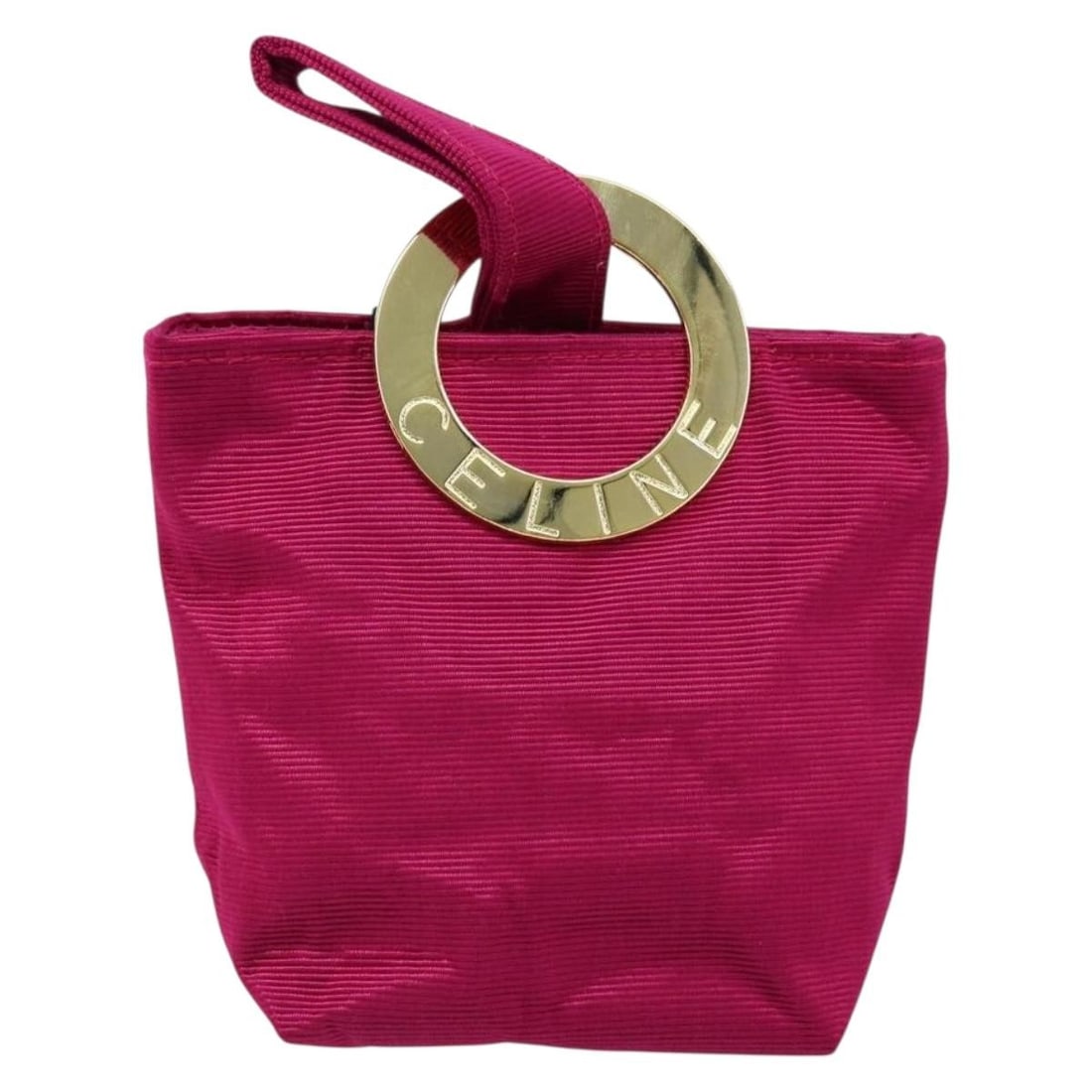 Celine Pink Canvas Circle Logo Pouch 12cm x 10cm x 5cm: Celine Pink Canvas Circle Logo Pouch 12cm x 10cm x 5cm This Celine Circle Logo Pouch is crafted in pink canvas and designed for women. The pouch features a compact silhouette with minor rubbing and sl