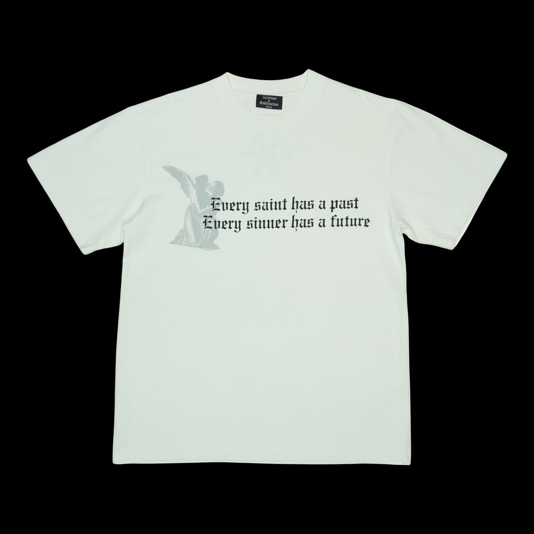 Medium Sinners Graphic White T-shirt by Addition By Subtraction: Medium Sinners Graphic White T-shirt by Addition By Subtraction This is an Addition By Subtraction Sinners white t-shirt in a medium size. The shirt features the brand's distinctive design and offers 