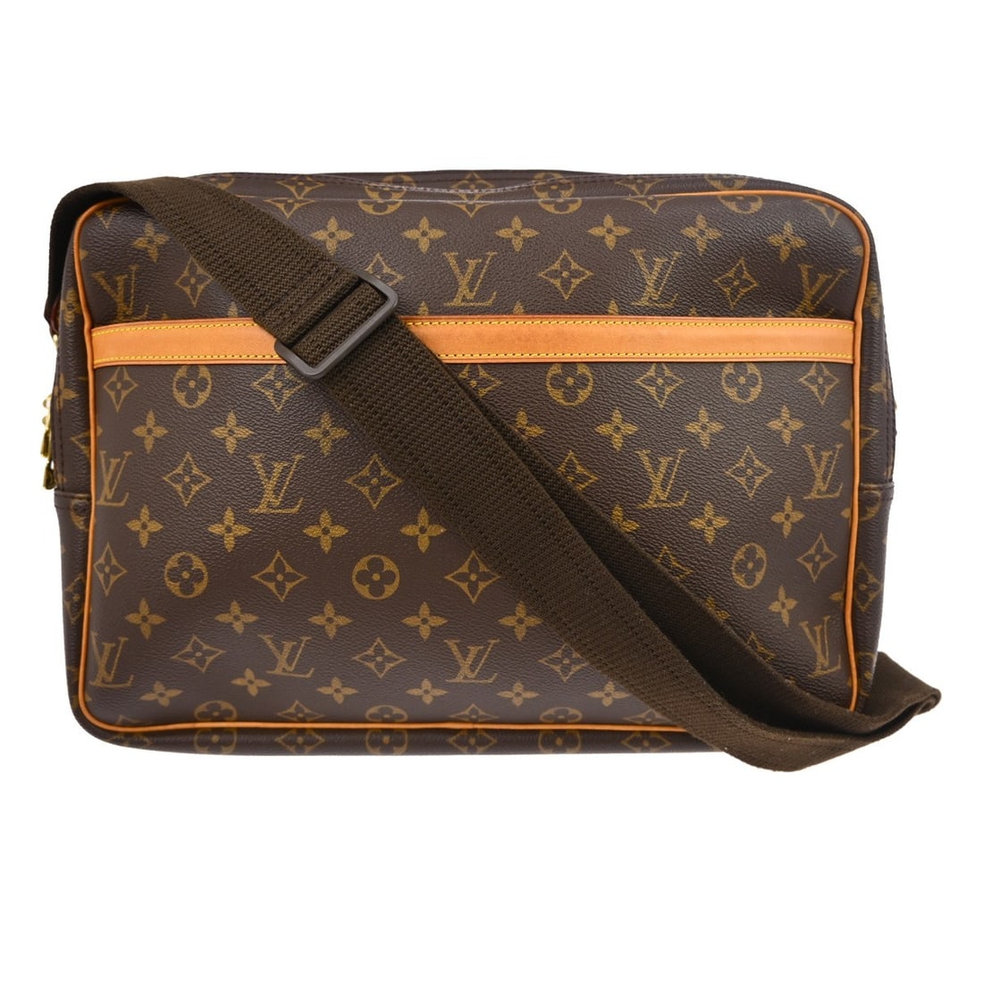Louis Vuitton Reporter GM Monogram Canvas Shoulder Bag Brown M45252: Louis Vuitton Reporter GM Monogram Canvas Shoulder Bag Brown M45252 This Louis Vuitton Reporter GM shoulder bag features the iconic Monogram canvas leather exterior with brown coloring and logo accent