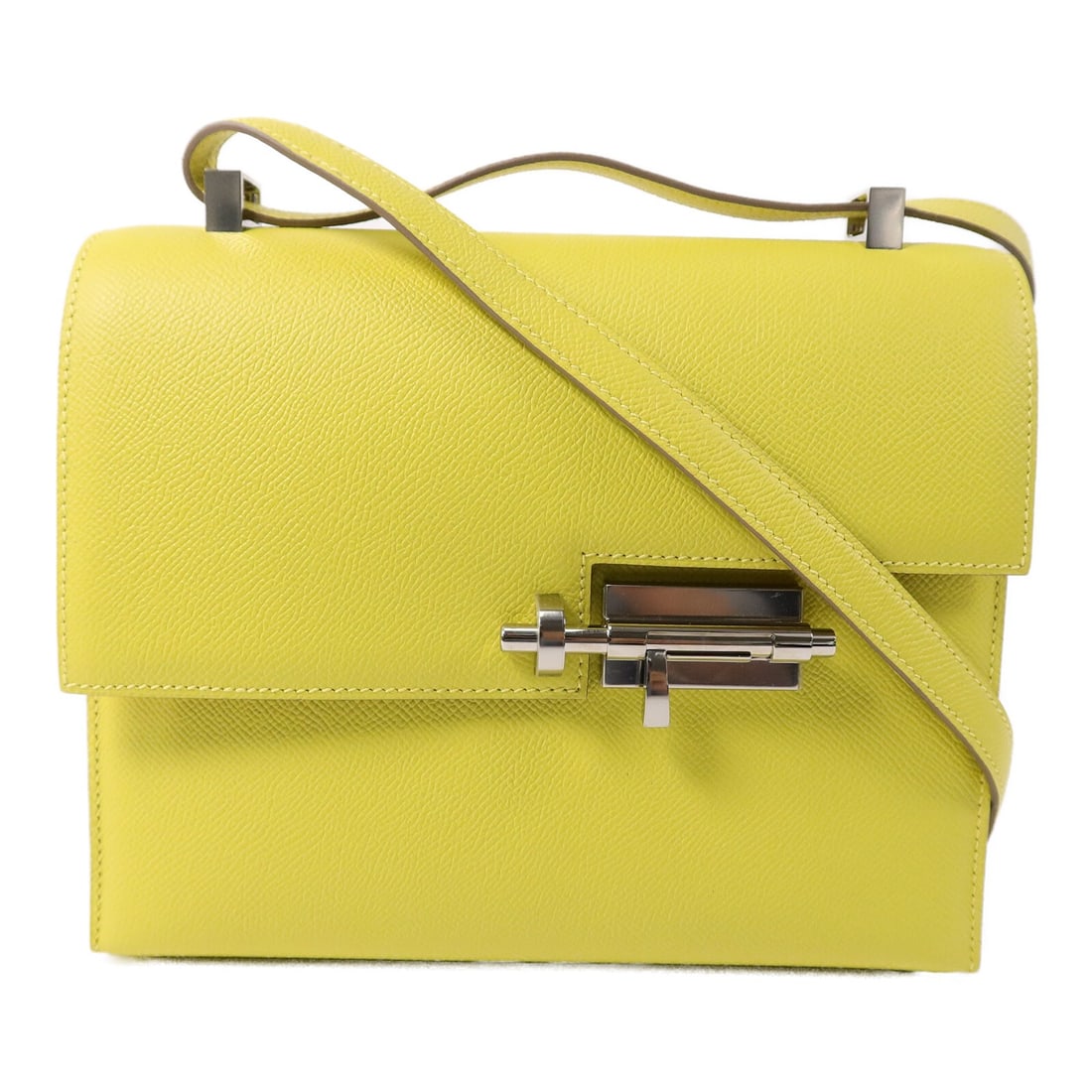 Hermes Verrou 23 Epsom Leather Yellow Shoulder Bag PHW: Hermes Verrou 23 Epsom Leather Yellow Shoulder Bag PHW This Hermes Verrou 23 shoulder bag features Epsom calfskin leather in a vibrant yellow shade. Designed for women, it offers a sleek and structure