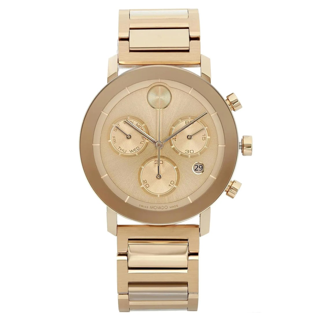 Movado Bold Evolution 42mm Gold Tone Quartz Men's Watch 3600811: Movado Bold Evolution 42mm Gold Tone Quartz Men's Watch 3600811 Discover the Movado Bold Evolution wristwatch, a perfect blend of sporty elegance and luxurious design. This 42mm round watch features a