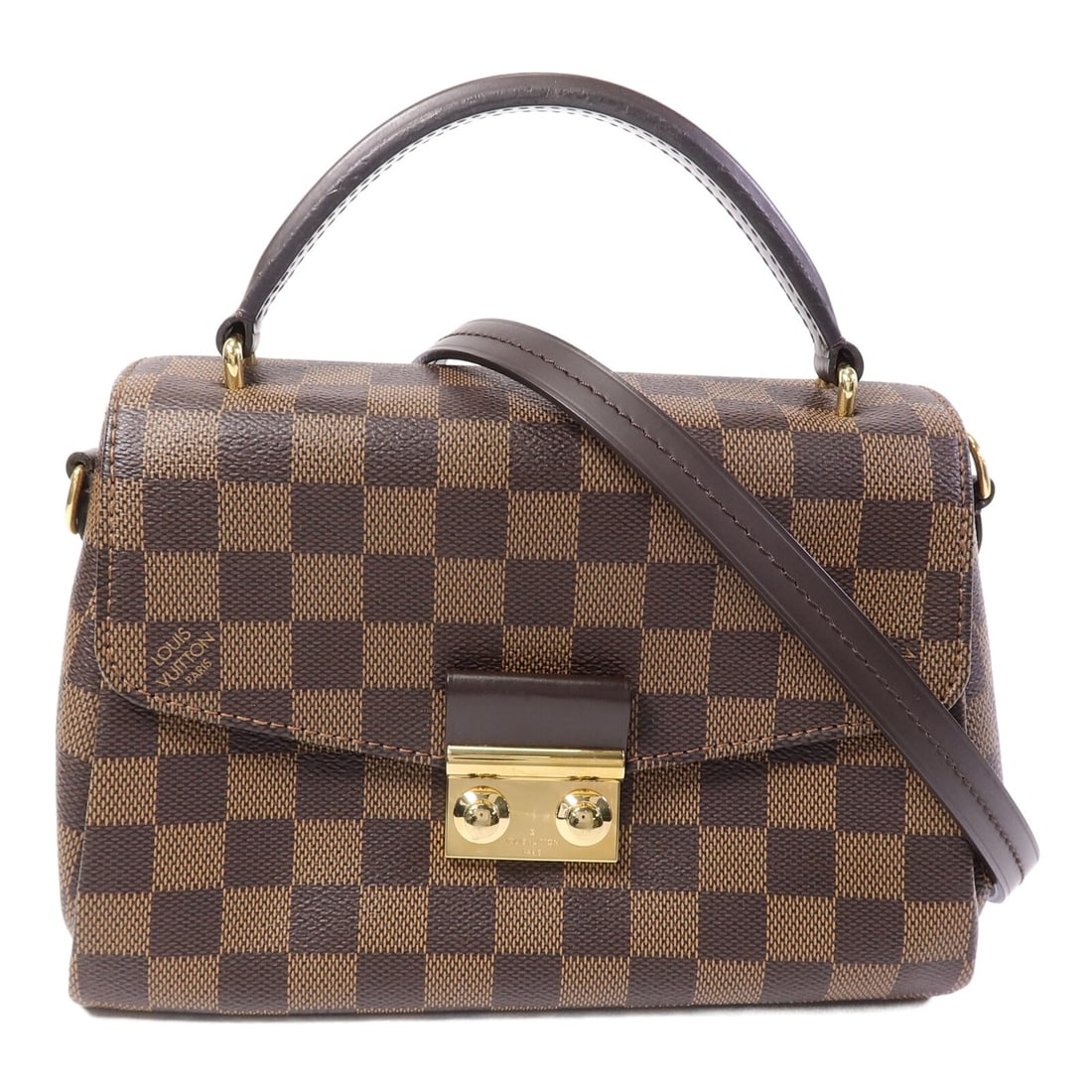 Louis Vuitton Damier Brown Croisette GHW Shoulder Bag N53000: Louis Vuitton Damier Brown Croisette GHW Shoulder Bag N53000 This Louis Vuitton Croisette 2-way shoulder bag features the iconic Damier brown pattern and is crafted from durable PVC coated canvas. Des