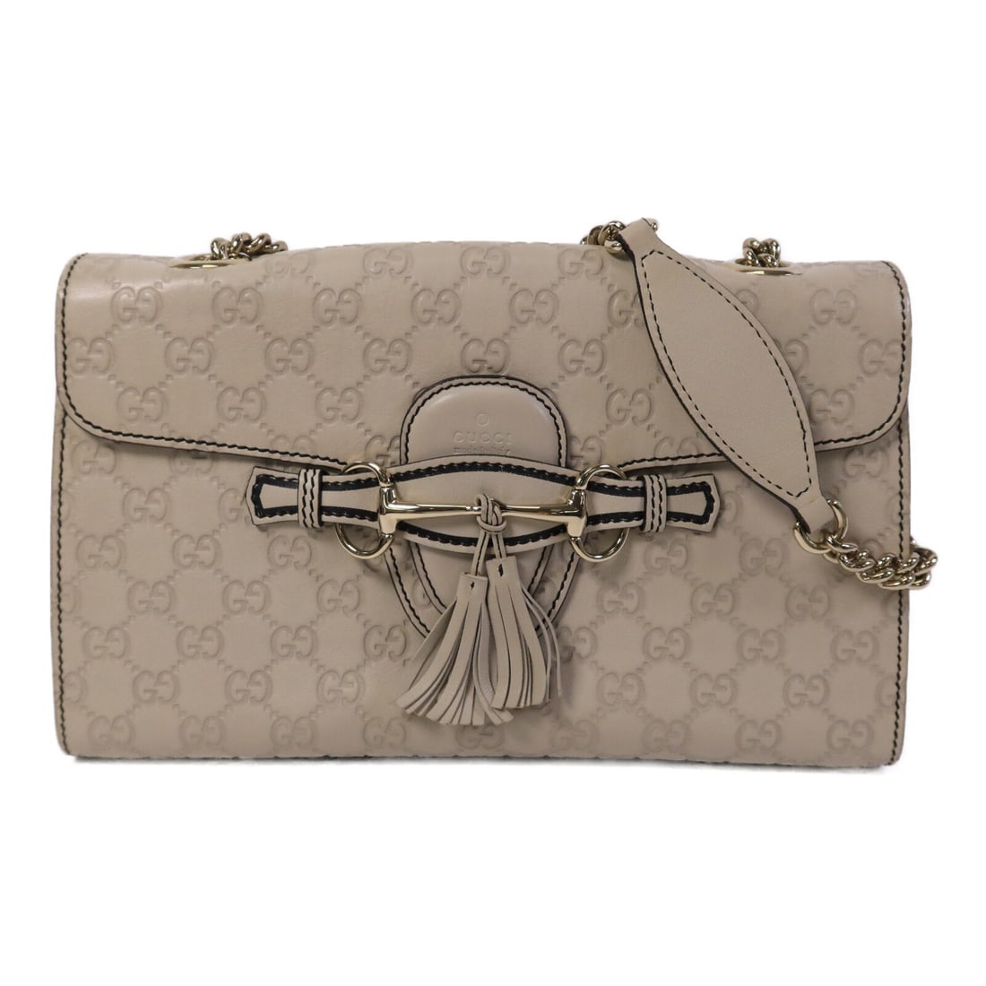 Gucci Emily Chain Beige Calfskin Shoulder Bag GHW: Gucci Emily Chain Beige Calfskin Shoulder Bag GHW This Gucci Emily Chain Shoulder Bag is crafted from beige calfskin leather and features gold-tone hardware. Designed for women, it offers a stylish an