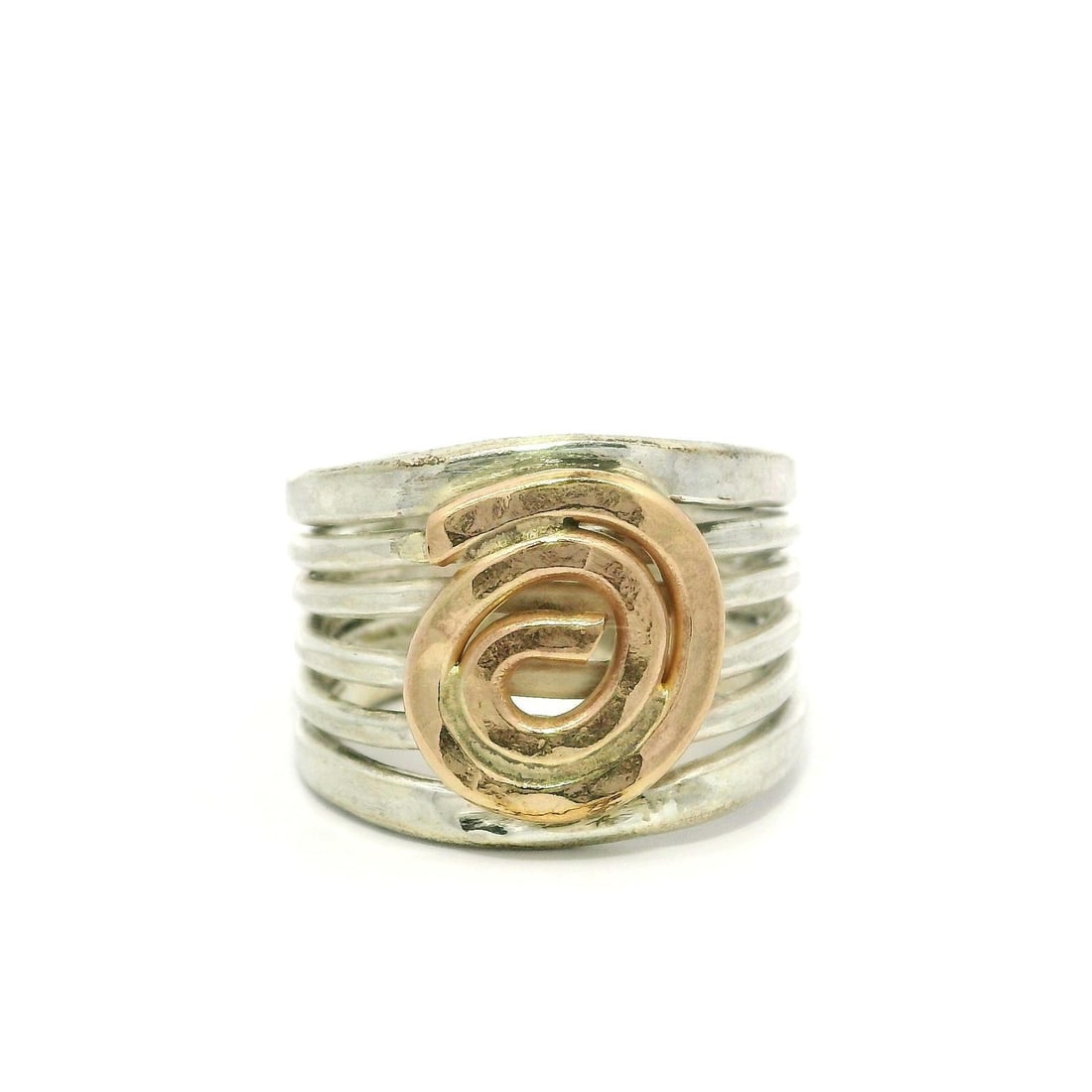 Handmade Sterling Silver Rose Gold Adjustable Cigar Band Ring: Handmade Sterling Silver Rose Gold Adjustable Cigar Band Ring This exquisite Handmade Sterling Silver Ring features a stunning Rose Gold Plate spiral detail, making it a unique addition to any jewelry