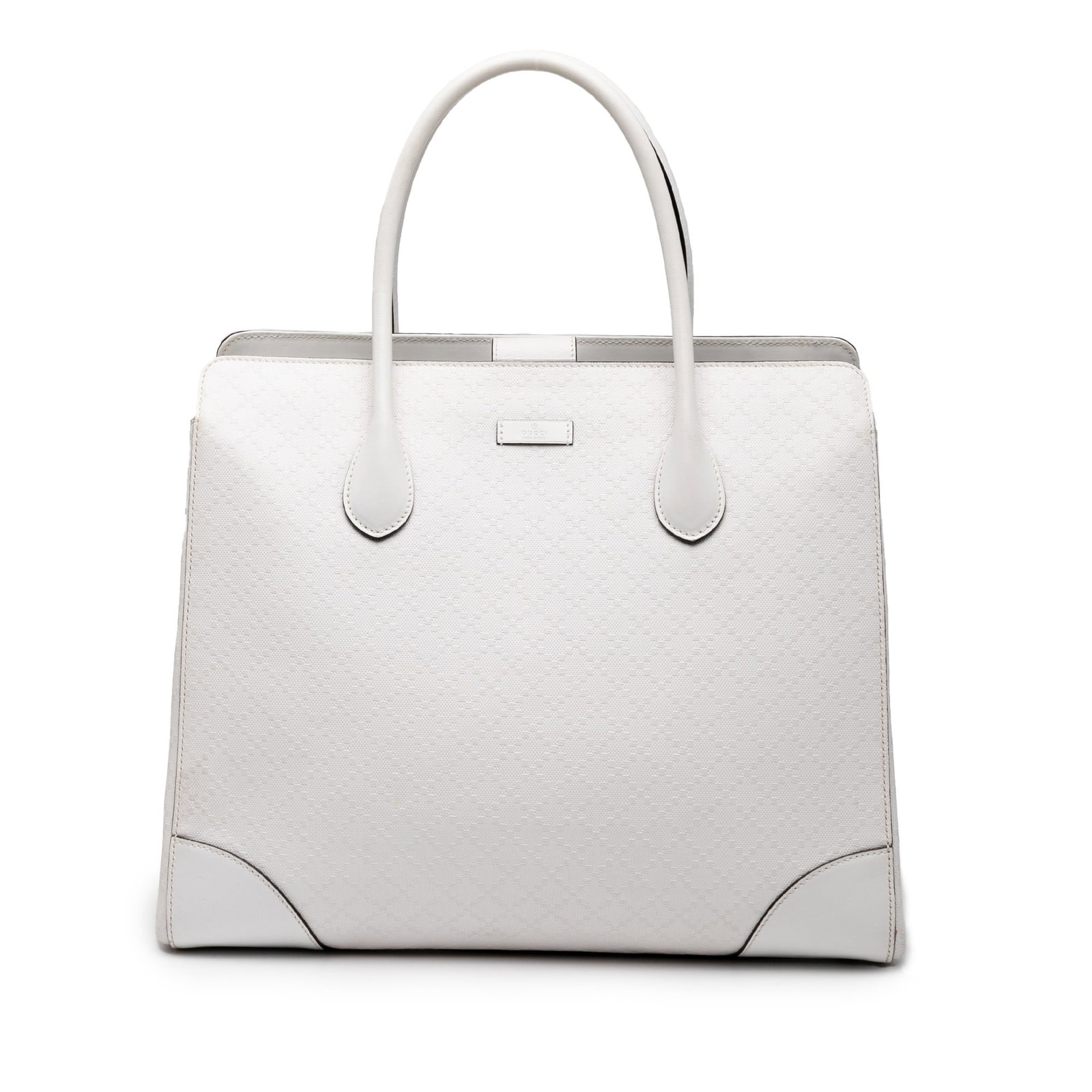 Gucci Diamante Bright White Leather Tote Bag: Gucci Diamante Bright White Leather Tote Bag The Gucci Diamante Bright Leather Tote is a stylish accessory featuring a luxurious leather body and rolled leather top handles. This tote is designed with