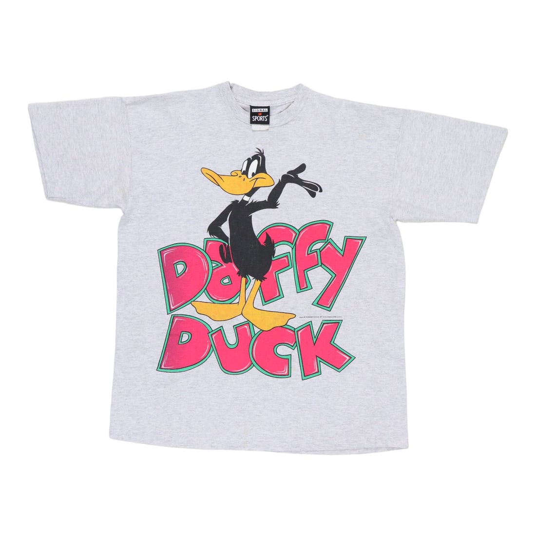 Vintage 1990s Daffy Duck Graphic Gray Cotton T Shirt Extra Large: Vintage 1990s Daffy Duck Graphic Gray Cotton T Shirt Extra Large This is an original vintage 1990s Daffy Duck Warner Brothers shirt featuring front and back graphics. Made from 100% cotton, the shirt 