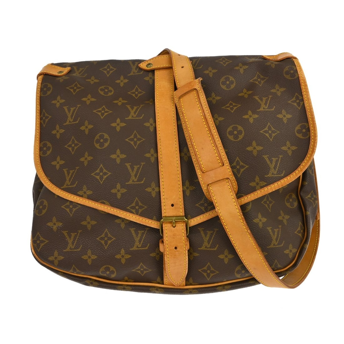 Monogram Canvas Saumur Shoulder Bag by Louis Vuitton: Monogram Canvas Saumur Shoulder Bag by Louis Vuitton This Louis Vuitton Saumur handbag features the iconic Monogram canvas and is designed for unisex use. The classic brown bag is crafted in France an