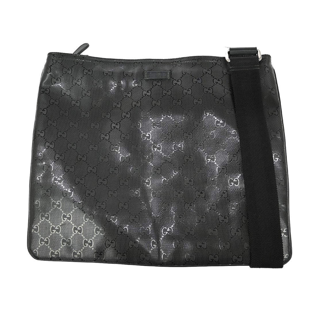 Gucci Leather Messenger Bag Zip Top in Black: Gucci Leather Messenger Bag Zip Top in Black This Gucci Zip Top Messenger Bag features a unisex design crafted from black leather. It offers practical dimensions suitable for daily use and showcases t