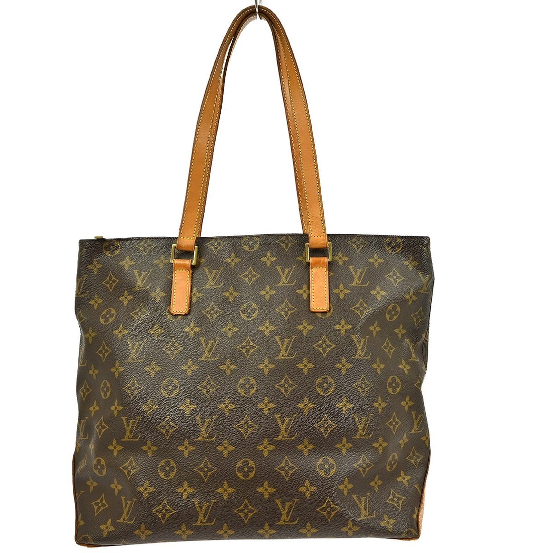 Louis Vuitton Monogram Cabas Mezzo Large Tote Bag M51151 Brown Leather: Louis Vuitton Monogram Cabas Mezzo Large Tote Bag M51151 Brown Leather This Louis Vuitton Cabas Mezzo tote bag features the iconic Monogram canvas leather exterior with brown leather double handles. D
