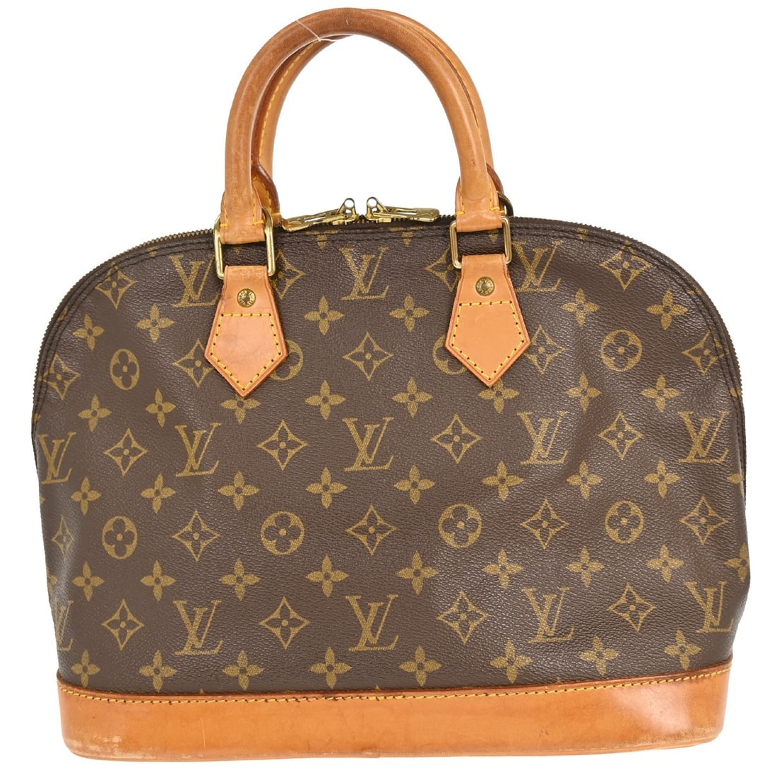 Louis Vuitton Alma Monogram Canvas Medium Handbag M51130: Louis Vuitton Alma Monogram Canvas Medium Handbag M51130 This Louis Vuitton Alma handbag features the iconic Monogram canvas exterior with beige double handles and a zip closure. The medium-sized bag 