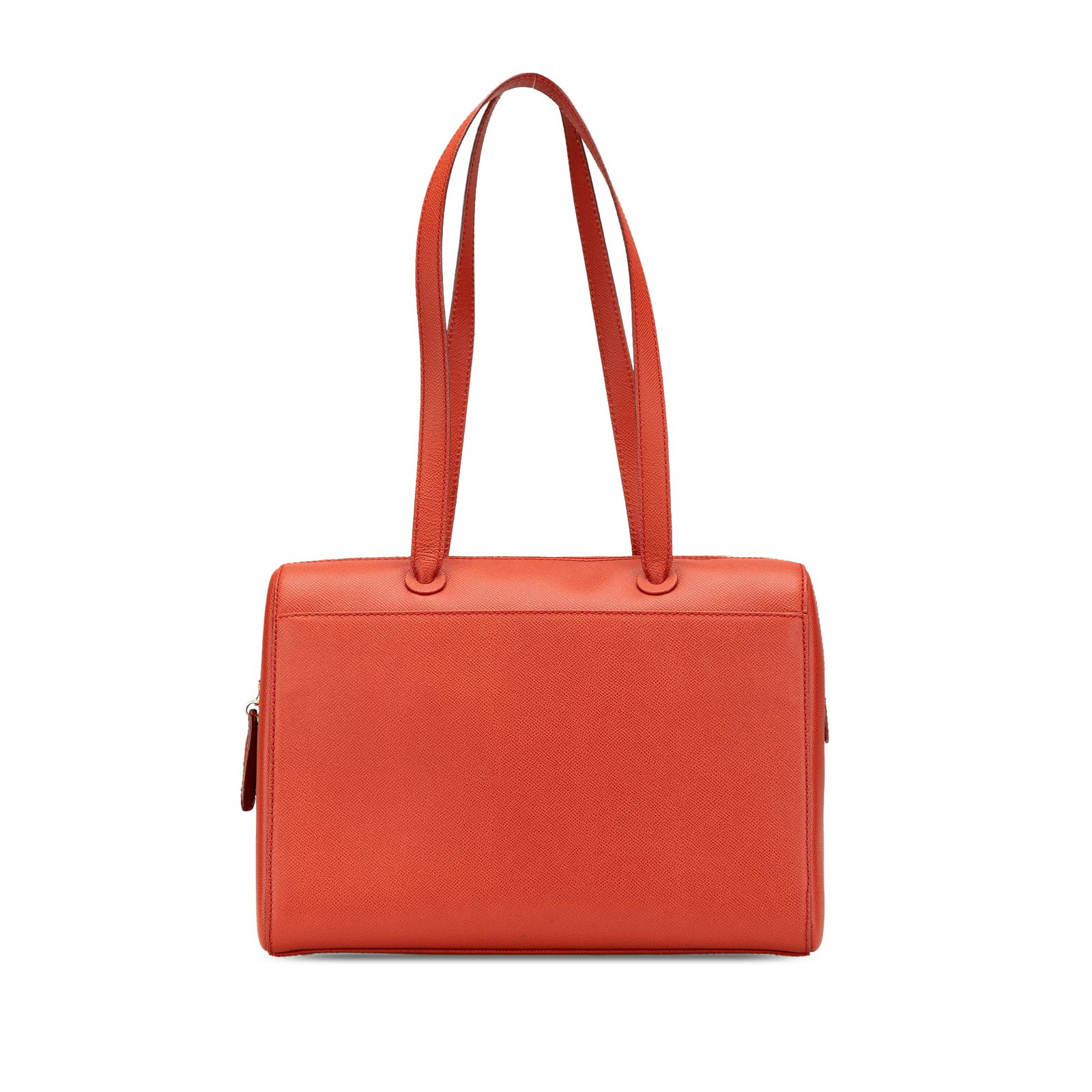 Chanel Orange Grained Calfskin Tote Bag with Zip Compartments: Chanel Orange Grained Calfskin Tote Bag with Zip Compartments Elevate your accessory collection with this exquisite Chanel Grained Calfskin Tote. Crafted from luxurious grained calf leather, this tote