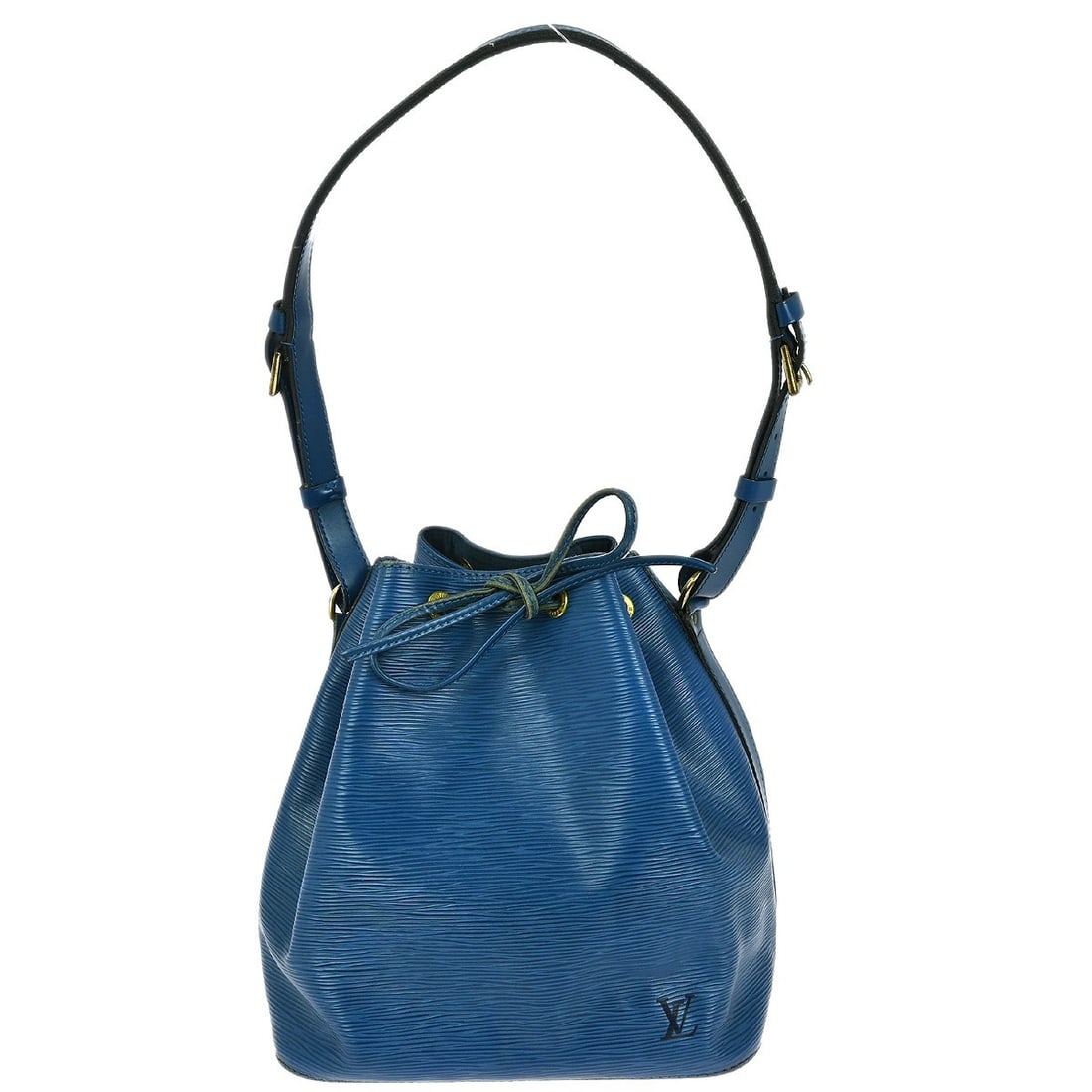 Louis Vuitton Blue Epi Leather Petit Noe Shoulder Bag France: Louis Vuitton Blue Epi Leather Petit Noe Shoulder Bag France The Louis Vuitton Petit Noe Handbag features blue Epi leather, designed for women. This handbag includes a drawstring cord and displays gen