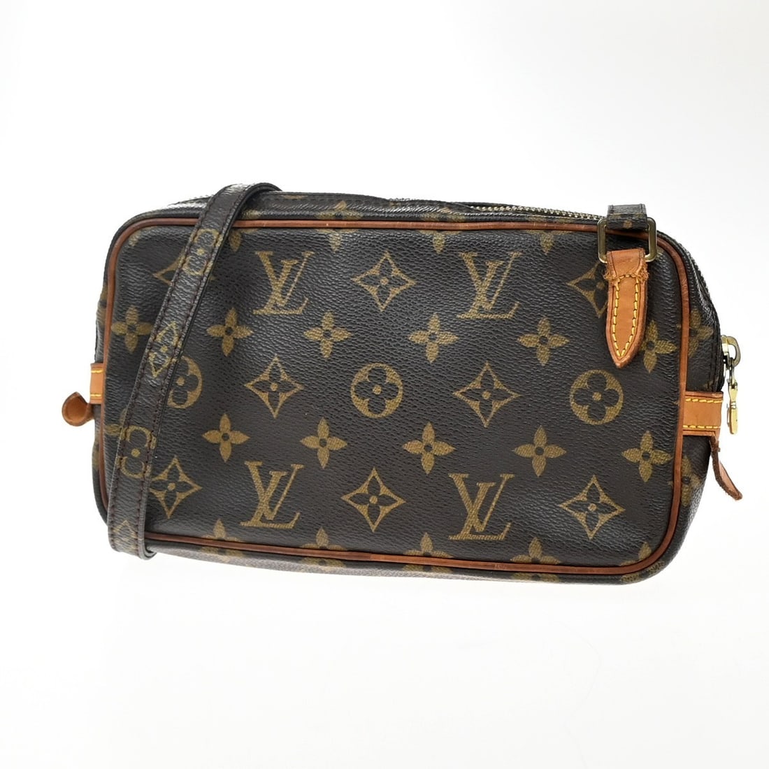 Monogram Canvas Pochette Marly Shoulder Bag by Louis Vuitton: Monogram Canvas Pochette Marly Shoulder Bag by Louis Vuitton This Louis Vuitton Pochette Marly Bandouliere Bag is crafted in monogram canvas with brown color accents. Designed for women, it features a
