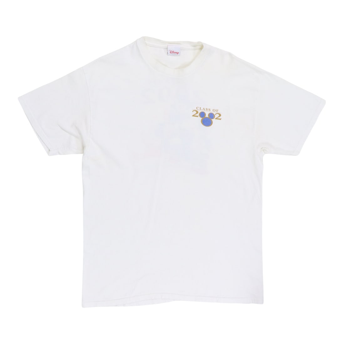 Vintage Disney Class of 2002 White Cotton Graphic Shirt: Vintage Disney Class of 2002 White Cotton Graphic Shirt This is an original vintage 2002 Disney Class of 2002 shirt featuring both front and back graphics. The shirt is made from 100% cotton and comes