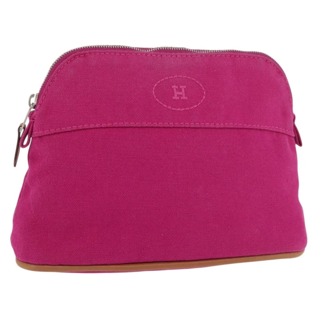 Hermes Bolide MM pink silver canvas pouch: Hermes Bolide MM pink silver canvas pouch This Hermes Bolide MM pouch is crafted from canvas in a pink and silver color combination. Designed for women, it features a compact and practical silhouette,