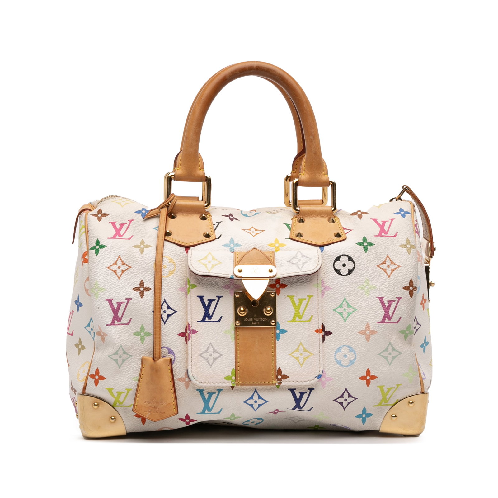 Louis Vuitton Speedy 30 Multicolore Monogram Canvas Handbag White: Louis Vuitton Speedy 30 Multicolore Monogram Canvas Handbag White This Louis Vuitton Monogram Multicolore Speedy 30 features a multicolored monogram canvas with vachetta leather trim and rolled vachet