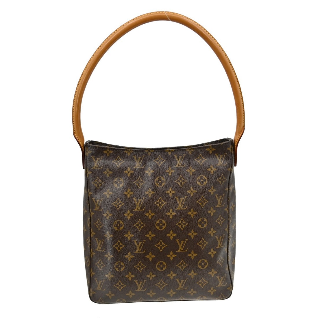 Louis Vuitton Looping GM Monogram Leather Shoulder Bag Brown M51145: Louis Vuitton Looping GM Monogram Leather Shoulder Bag Brown M51145 This Louis Vuitton Looping GM shoulder bag features the iconic monogram pattern on brown leather, complemented by beige leather hand