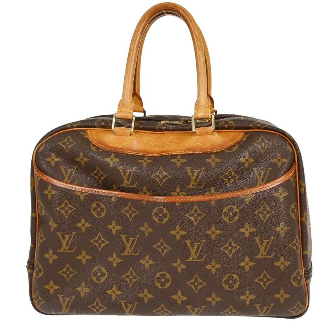 Louis Vuitton Deauville Monogram Canvas Vanity Bowling Bag M47270: Louis Vuitton Deauville Monogram Canvas Vanity Bowling Bag M47270 This Louis Vuitton Deauville Bowling Vanity handbag features the signature Monogram canvas leather exterior complemented by beige doub