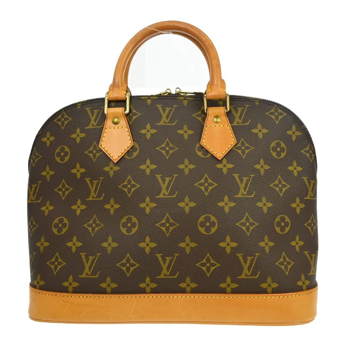 Louis Vuitton Alma Monogram Canvas Medium Brown Handbag M51130: Louis Vuitton Alma Monogram Canvas Medium Brown Handbag M51130 This Louis Vuitton Alma handbag features the classic Monogram canvas design and double beige handles. The medium-sized bag has a zip clos