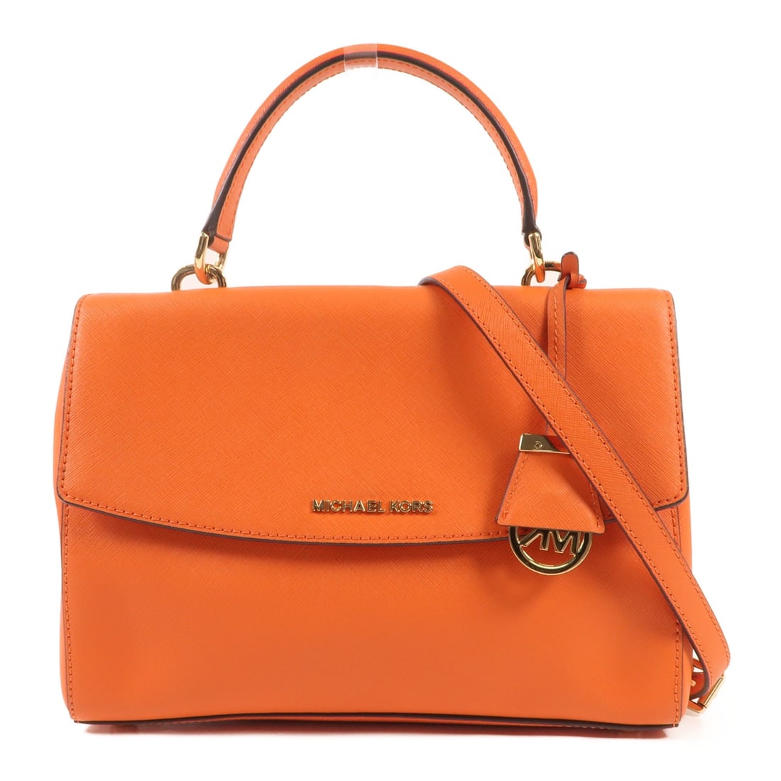 Michael Kors 2 Way Shoulder Bag Calfskin Leather Orange GHW: Michael Kors 2 Way Shoulder Bag Calfskin Leather Orange GHW Elevate your style with this Michael Kors 2 Way Shoulder Bag, crafted from premium calfskin leather in a vibrant orange hue. This versatile 