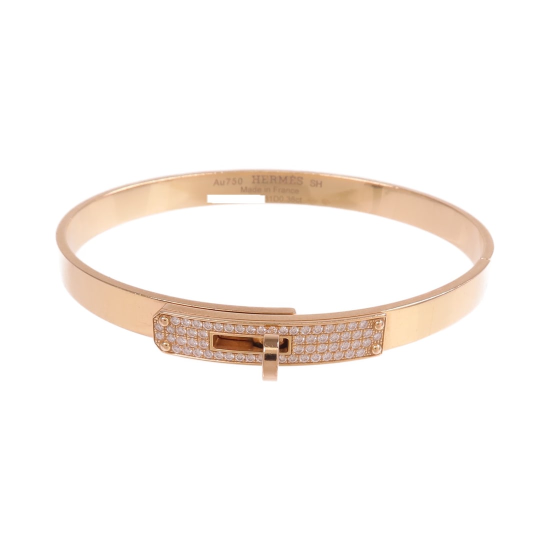 Hermes Rose Gold Diamond Kelly Small Bracelet for Women: Hermes Rose Gold Diamond Kelly Small Bracelet for Women This Hermes Kelly bracelet is crafted in 18K pink gold and features diamond accents. Designed for women, it offers a sophisticated touch with it
