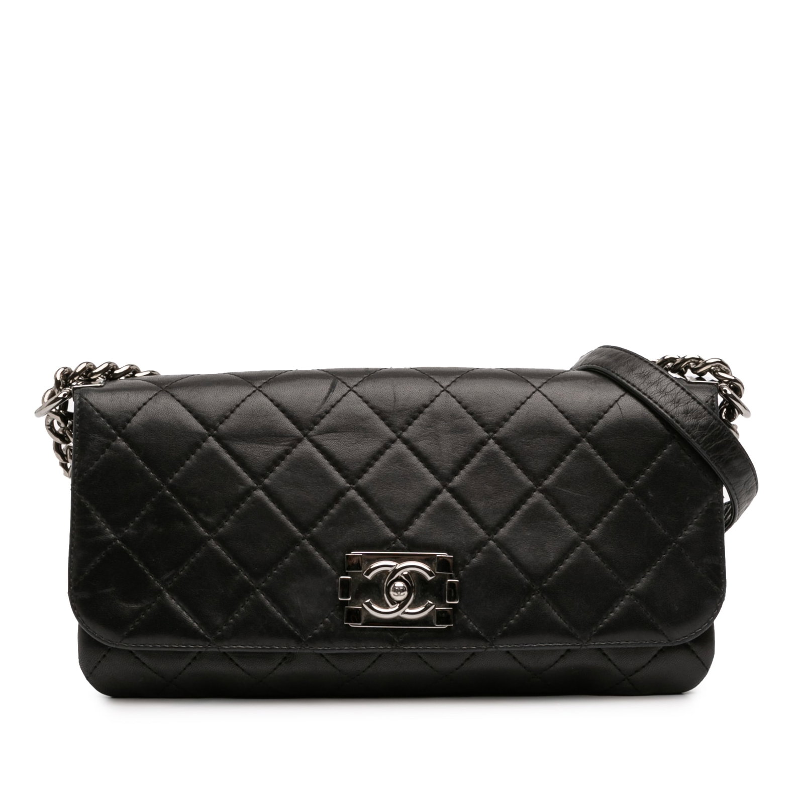 Chanel Boy Accordion Black Quilted Lambskin Crossbody Flap Bag: Chanel Boy Accordion Black Quilted Lambskin Crossbody Flap Bag This Chanel Quilted Lambskin Boy Accordion Flap crossbody bag features a quilted lambskin leather exterior in black, a chain link strap w
