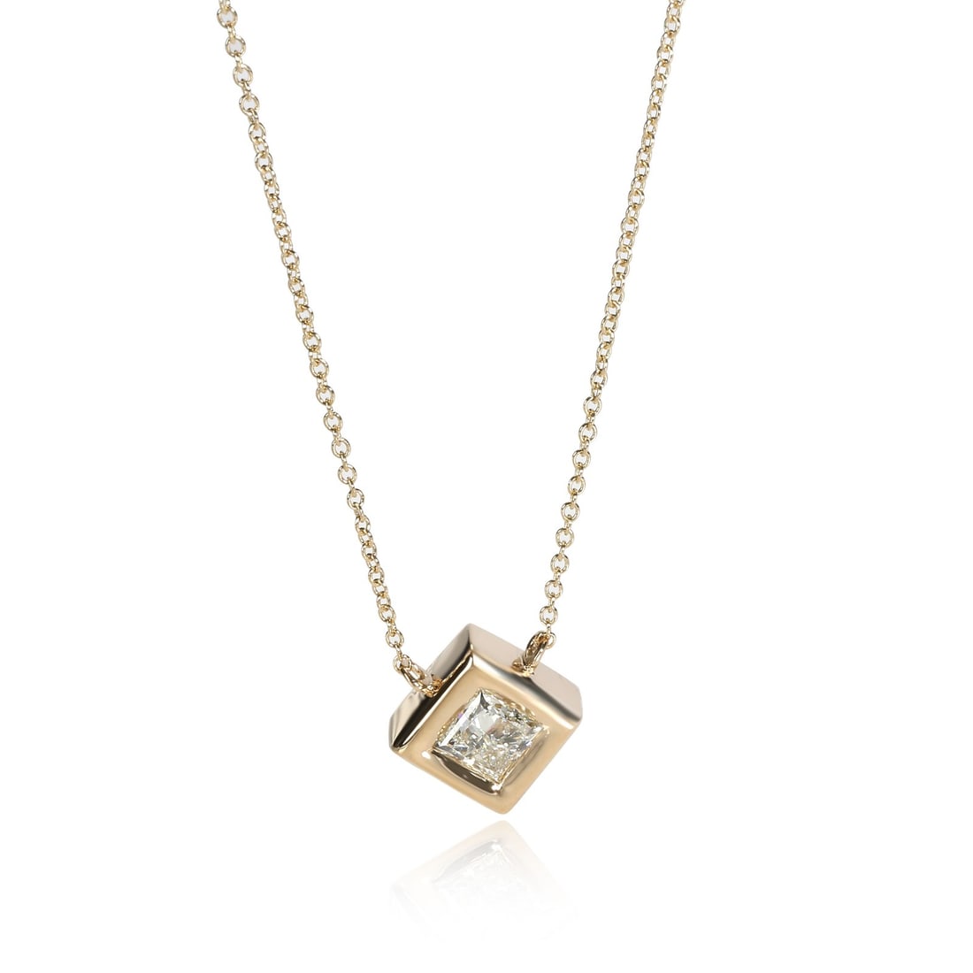 Princess Cut 0.90ct Pendant in 14K Yellow Gold GIA Certified Bezel Setting: Princess Cut 0.90ct Pendant in 14K Yellow Gold GIA Certified Bezel Setting This pendant features a GIA certified 0.90 carat princess cut stone bezel set in 14K yellow gold. The pendant is designed for