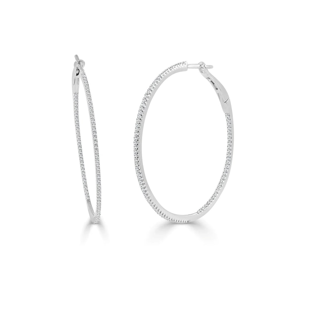 Sabrina Designs Co 14K White Gold Diamond Hoop Earrings 0.57 Carat: Sabrina Designs Co 14K White Gold Diamond Hoop Earrings 0.57 Carat These elegant diamond hoop earrings are crafted in 14K white gold and feature round, white diamonds with a total carat weight of 0.57
