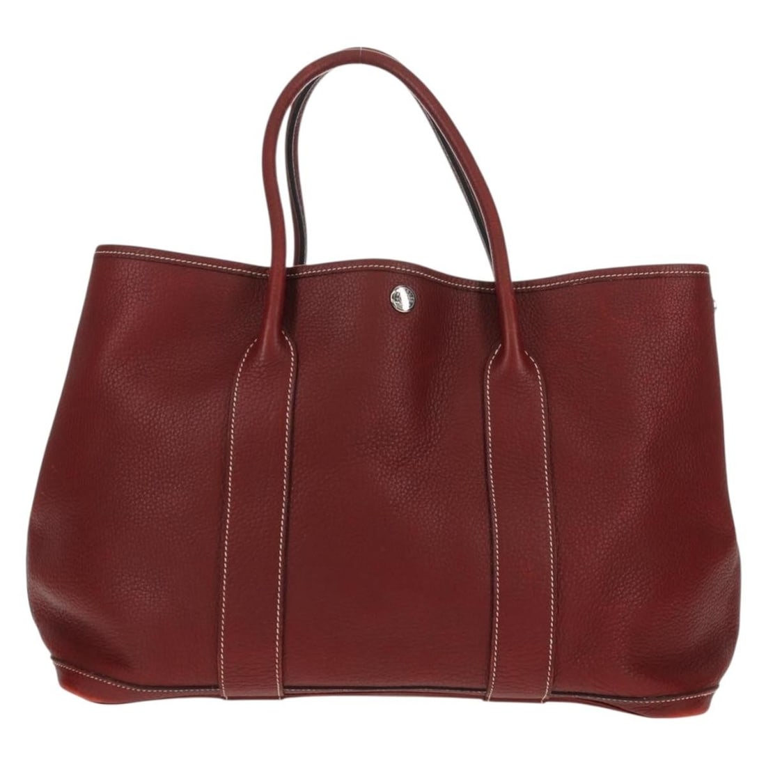 Hermes Leather Garden Party Handbag Burgundy 36cm x 26cm x 17cm: Hermes Leather Garden Party Handbag Burgundy 36cm x 26cm x 17cm This pre-owned Hermes Garden Party Tote is crafted from burgundy leather, designed for females. It features a clean condition with minor
