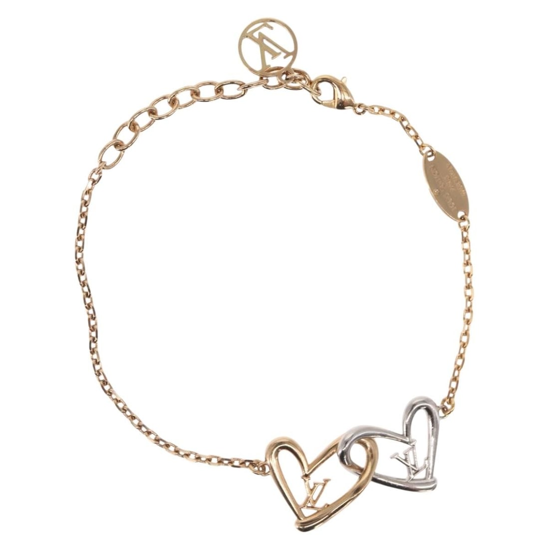 Heart Falling in Love Gold Tone Metal Bracelet by Louis Vuitton M00466: Heart Falling in Love Gold Tone Metal Bracelet by Louis Vuitton M00466 This Louis Vuitton Heart Falling in Love bracelet features a gold tone metal design and is part of the M00466 product line. Made 