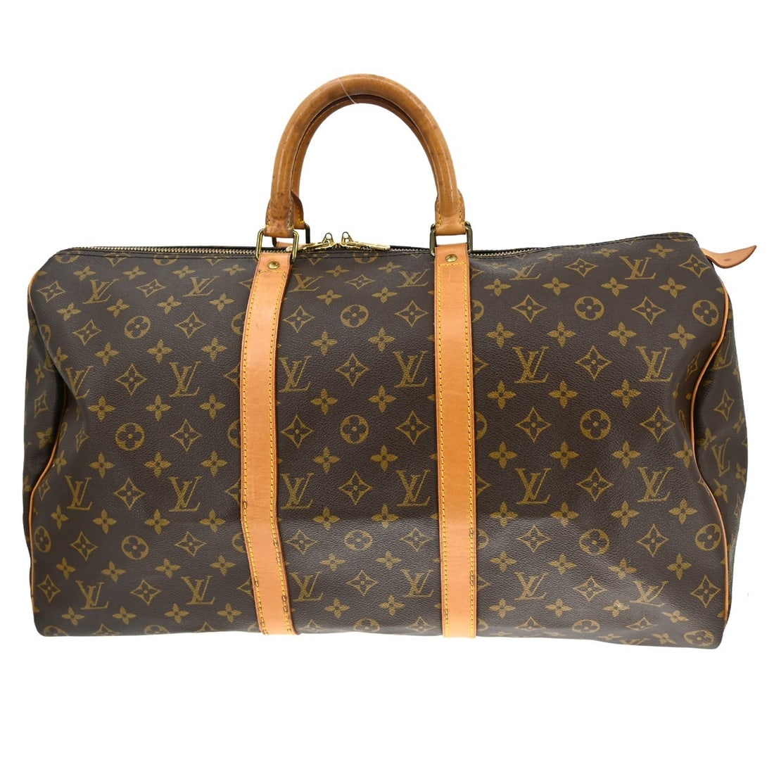 Louis Vuitton Keepall Monogram Brown Canvas Travel Bag 50cm: Louis Vuitton Keepall Monogram Brown Canvas Travel Bag 50cm This Louis Vuitton Keepall bag features the brand's iconic Monogram canvas in brown. Designed for unisex use, it offers a spacious interior,