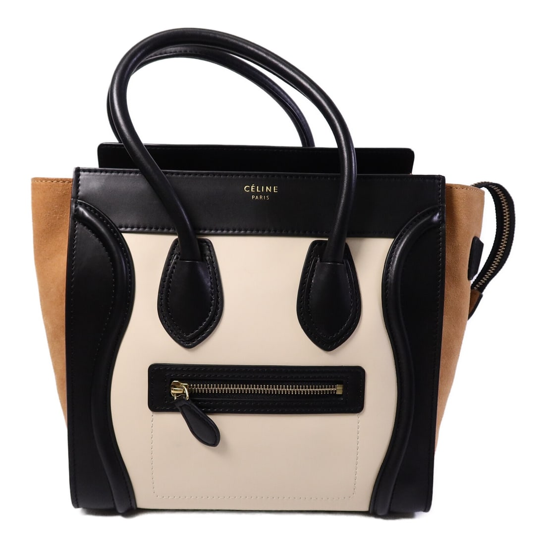 CELINE Micro Luggage Tote Beige Calfskin Leather GHW: CELINE Micro Luggage Tote Beige Calfskin Leather GHW This CELINE Micro Luggage Tote Bag features a beige calfskin leather exterior and is designed in a classic tote style. The bag offers a structured 