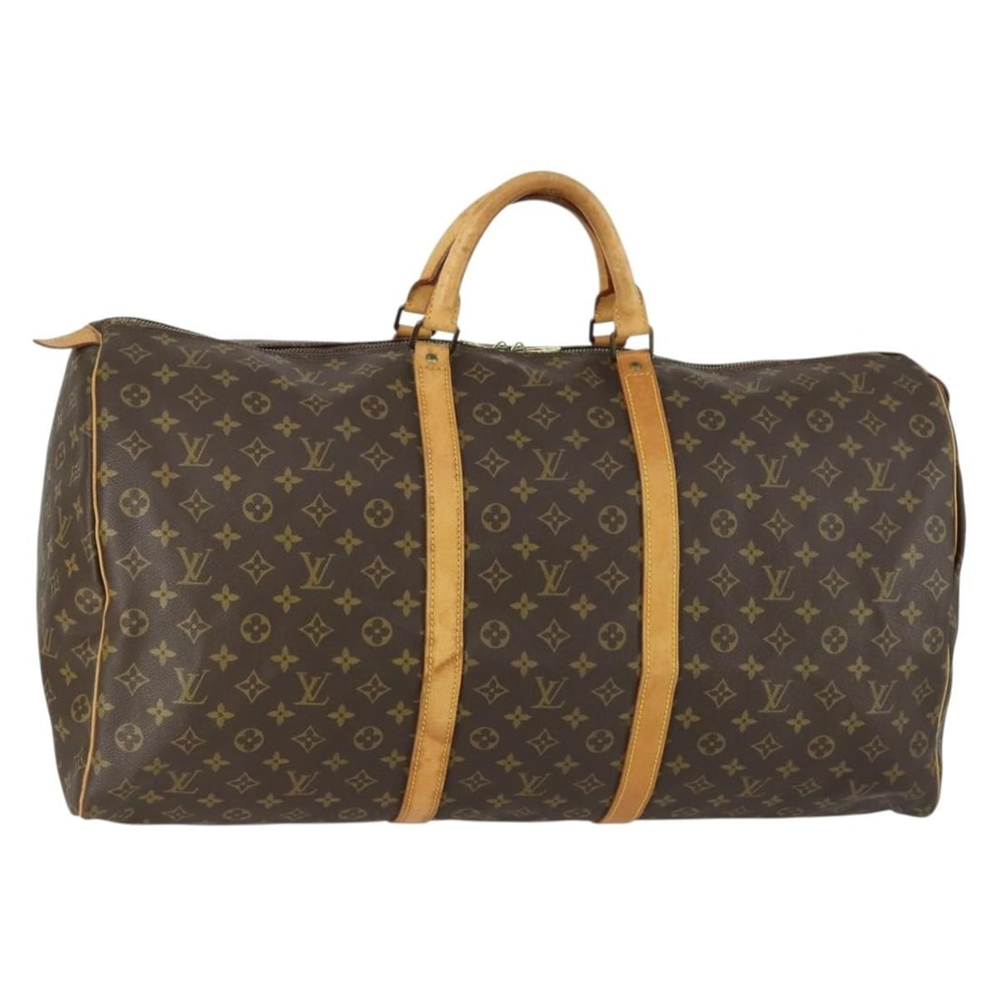 Keepall Monogram Canvas Travel Bag by Louis Vuitton 60cm: Keepall Monogram Canvas Travel Bag by Louis Vuitton 60cm Louis Vuitton Keepall Bag in classic monogram canvas designed for unisex use. This spacious travel bag features brown canvas material with leat