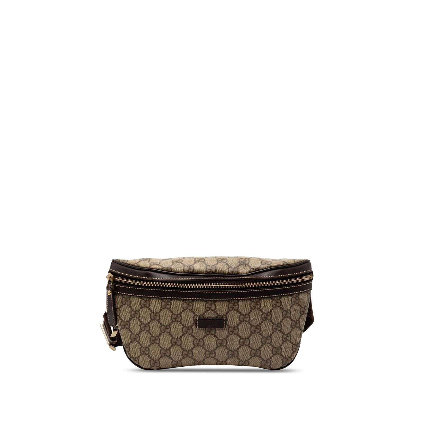 Beige Gucci GG Supreme Coated Canvas Waist Belt Bag With Leather Trim: Beige Gucci GG Supreme Coated Canvas Waist Belt Bag With Leather Trim This Gucci GG Supreme Belt Bag is crafted from coated canvas with leather trim, featuring an adjustable flat waist strap with buck