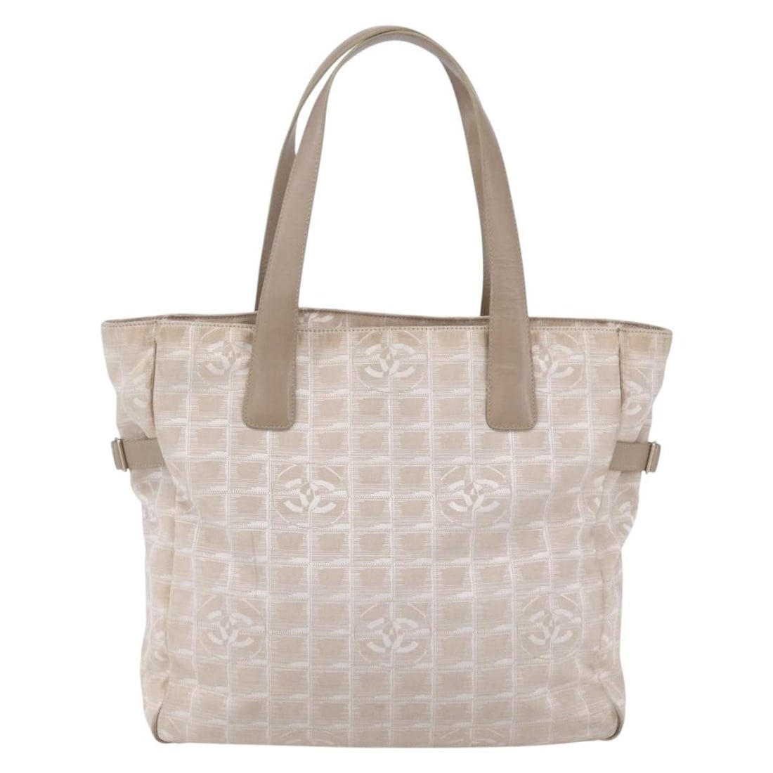 Chanel Nylon Beige Tote Bag Travel Line 34cm by 32cm by 11cm: Chanel Nylon Beige Tote Bag Travel Line 34cm by 32cm by 11cm This Chanel Travel Line Tote is crafted from beige nylon and designed for women. It features a spacious interior suitable for everyday use.