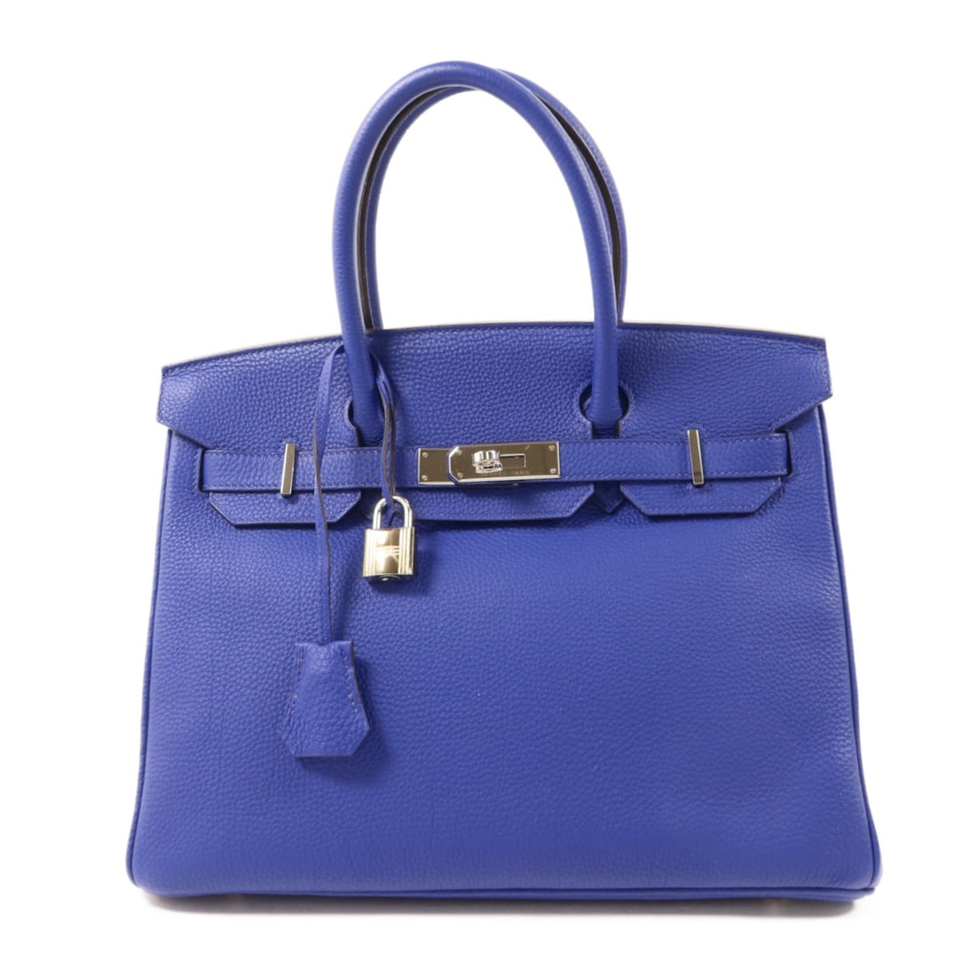 Hermes Birkin 30 Blue Togo Leather Handbag with Palladium Hardware: Hermes Birkin 30 Blue Togo Leather Handbag with Palladium Hardware This Hermes Birkin 30 handbag features luxurious Togo calfskin leather in a striking Bleu Electrique color. Designed with palladium h
