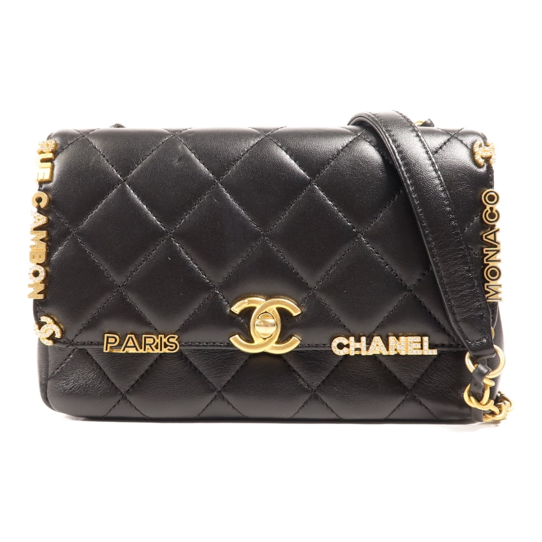 CHANEL Matelasse Mini Flap Bag Black Lambskin GHW AS3731: CHANEL Matelasse Mini Flap Bag Black Lambskin GHW AS3731 This CHANEL CC GHW Matelasse Mini Flap Bag is a sophisticated shoulder bag crafted from luxurious lambskin leather in classic black. The bag fe