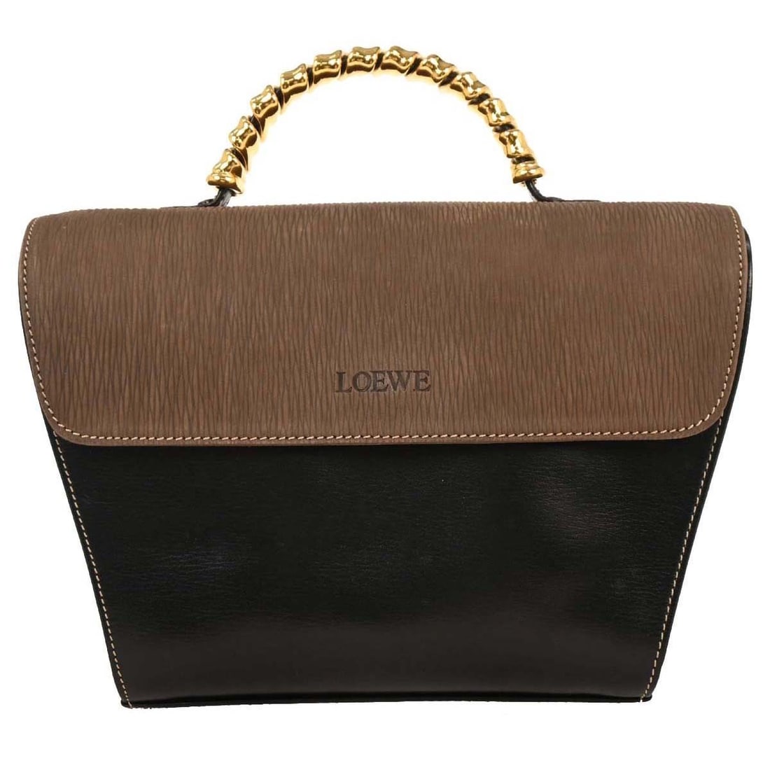 Loewe Velazquez Black Brown Leather Top Handle Handbag L16: Loewe Velazquez Black Brown Leather Top Handle Handbag L16 This Loewe Velazquez Handbag showcases a sophisticated design, crafted from high-quality leather in a striking black hue. With a medium size,