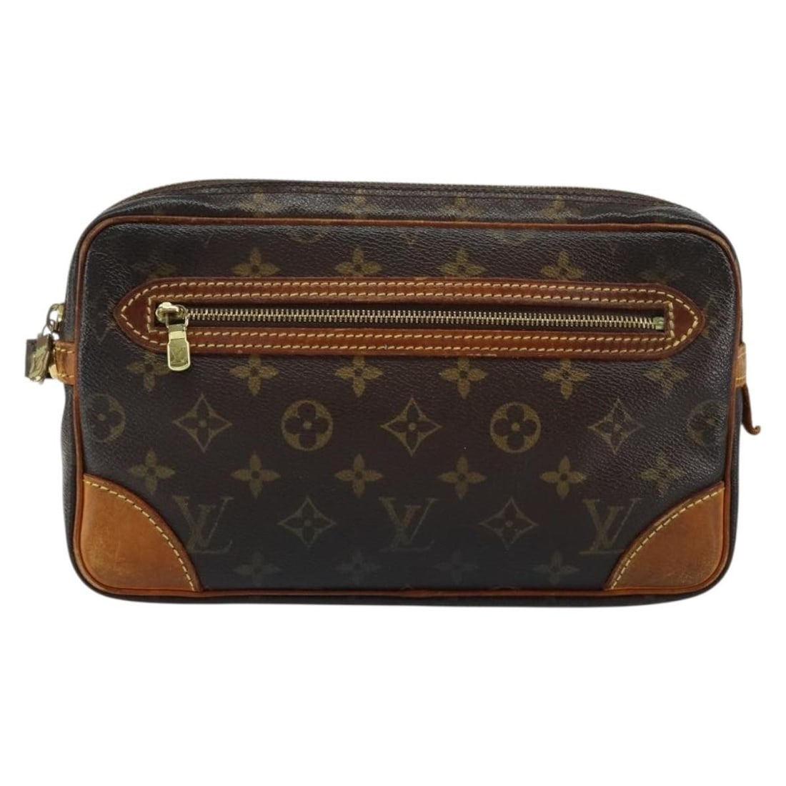 Monogram Canvas Louis Vuitton Marly Dragonne Brown Clutch: Monogram Canvas Louis Vuitton Marly Dragonne Brown Clutch This Louis Vuitton Marly Dragonne Clutch features the classic Monogram canvas designed for women. It presents a brown exterior with signs of w