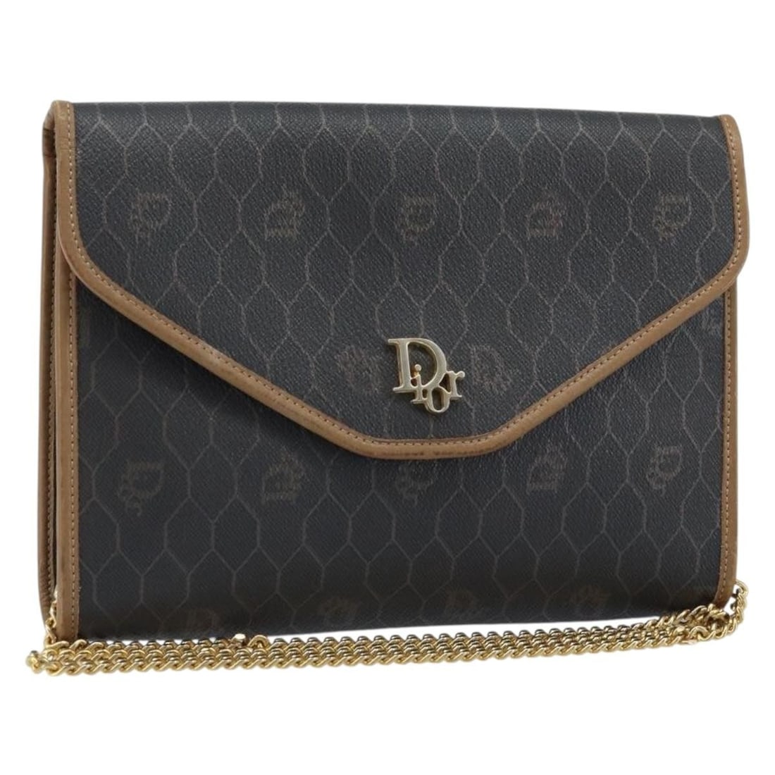Vintage Dior Honeycomb Canvas Shoulder Bag Black France 21cm: Vintage Dior Honeycomb Canvas Shoulder Bag Black France 21cm This Christian Dior Vintage Honeycomb chain bag features a black canvas exterior with signature honeycomb pattern and chain detailing. Desi