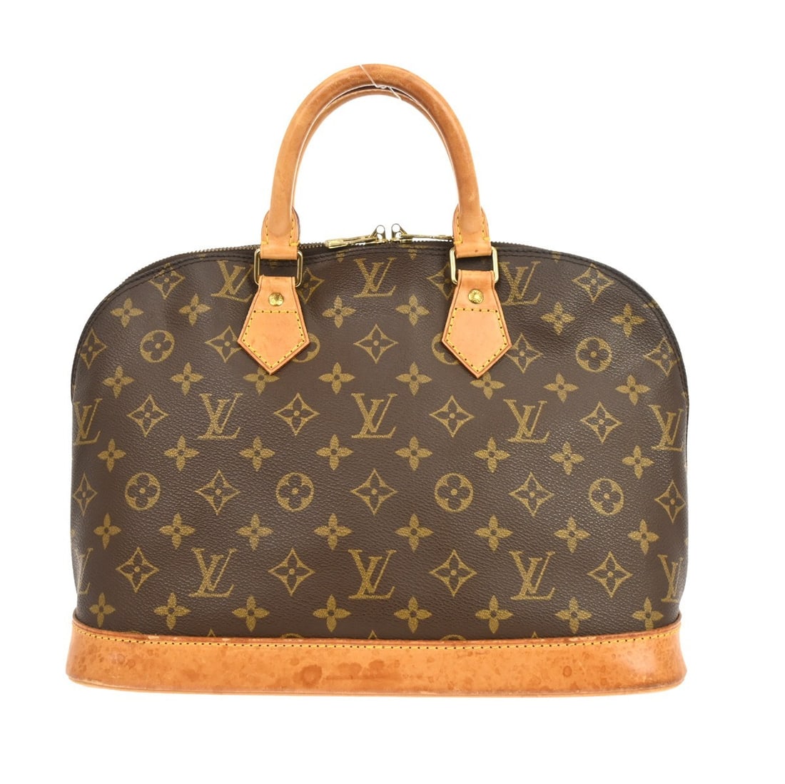 Louis Vuitton Alma Medium Monogram Canvas Brown Handbag with Double Handles: Louis Vuitton Alma Medium Monogram Canvas Brown Handbag with Double Handles This Louis Vuitton Alma handbag features the iconic Monogram canvas exterior and a medium-sized silhouette. Designed with do