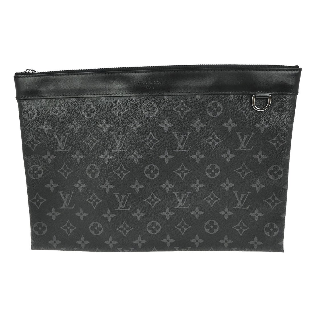 Louis Vuitton Eclipse Monogram Leather Men's Clutch Bag: Louis Vuitton Eclipse Monogram Leather Men's Clutch Bag This Louis Vuitton Eclipse Pochette Discovery clutch bag features the iconic monogram pattern in black leather. Designed for men, it offers a me