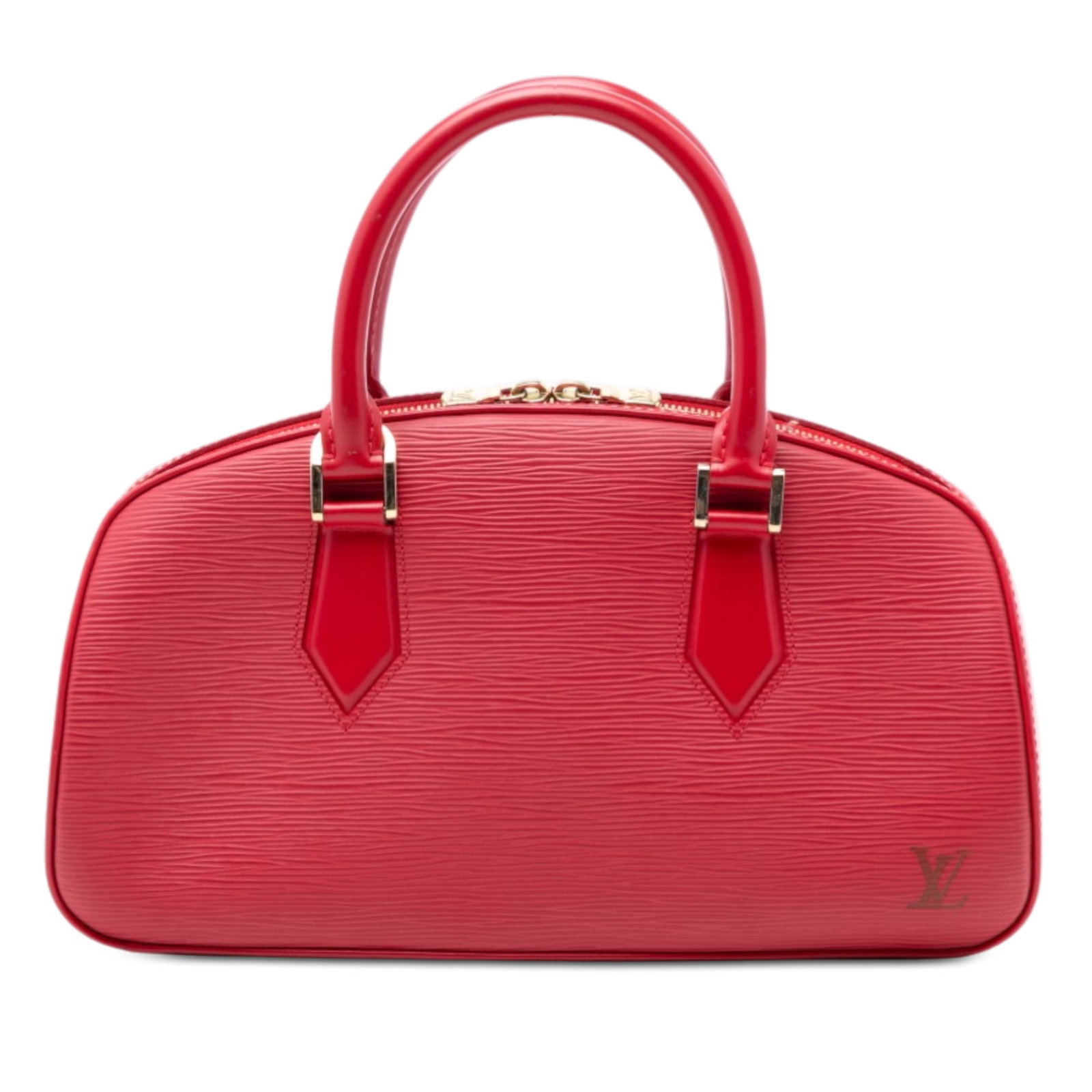 Louis Vuitton Red Epi Jasmine Leather Handbag with Top Zip: Louis Vuitton Red Epi Jasmine Leather Handbag with Top Zip This Louis Vuitton Epi Jasmine handbag features a signature epi leather body in red, rolled leather handles, a top zip closure, and an interi