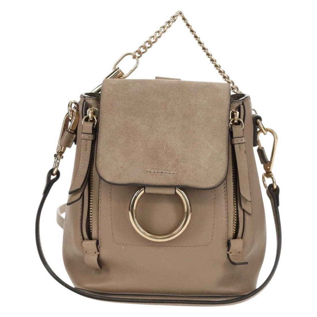 Chloe Faye Gray Leather Suede Small Backpack 17cm x 19cm x 10cm: Chloe Faye Gray Leather Suede Small Backpack 17cm x 19cm x 10cm This Chloe Faye Backpack features a combination of leather and suede in a gray color, designed for women. It is a pre-owned item from It