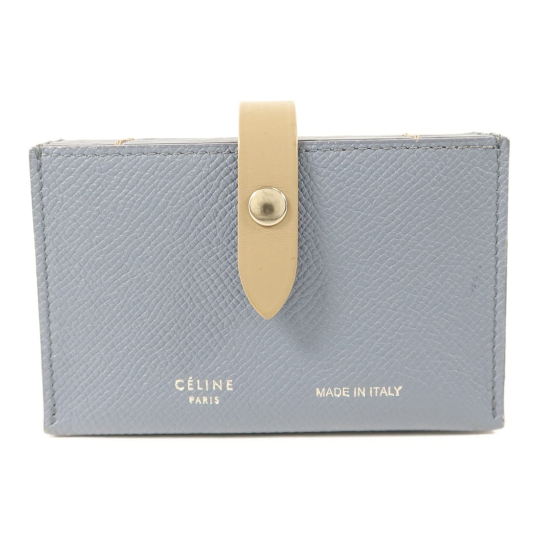 Blue Calfskin Leather Card Holder by CELINE with Silver Hardware: Blue Calfskin Leather Card Holder by CELINE with Silver Hardware This Celine card case is crafted from blue calfskin leather and designed for women. It features a sleek and compact style, making it id