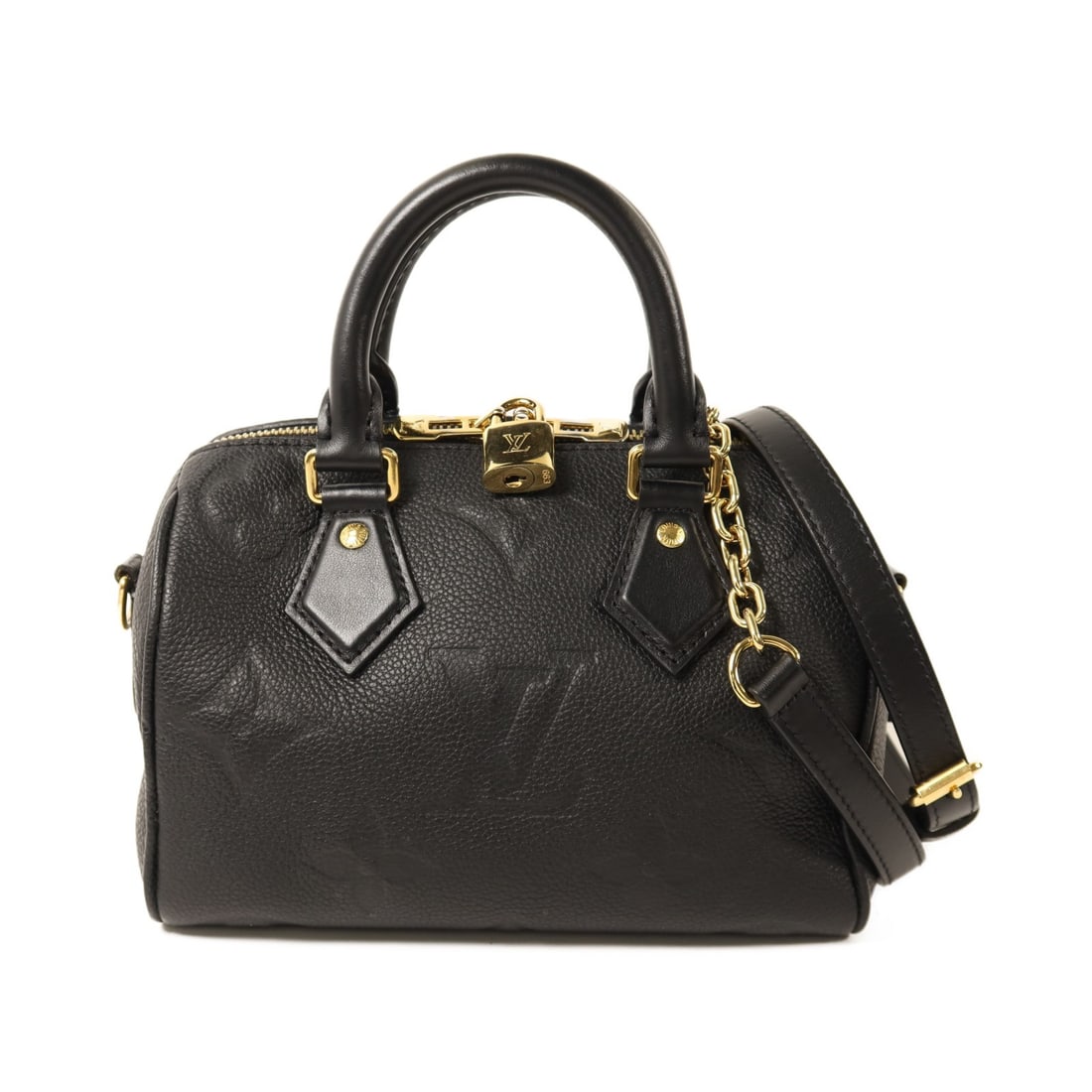 Louis Vuitton Speedy Bandouliere 20 Black Calfskin Shoulder Bag with Chain: Louis Vuitton Speedy Bandouliere 20 Black Calfskin Shoulder Bag with Chain This Louis Vuitton Speedy Bandouliere 20 is a versatile 2-way shoulder bag crafted from black calfskin leather with monogram 