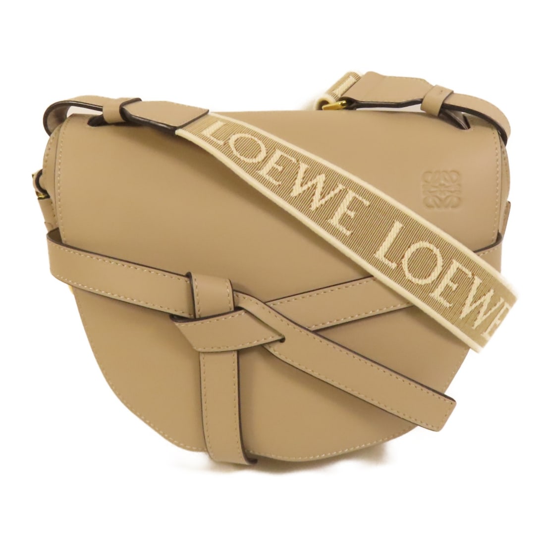 Loewe Small Gate Shoulder Bag in Grey Calfskin with Gold Hardware: Loewe Small Gate Shoulder Bag in Grey Calfskin with Gold Hardware This LOEWE small Gate shoulder bag is crafted from supple gray calfskin leather. Featuring a compact and elegant silhouette, it is des