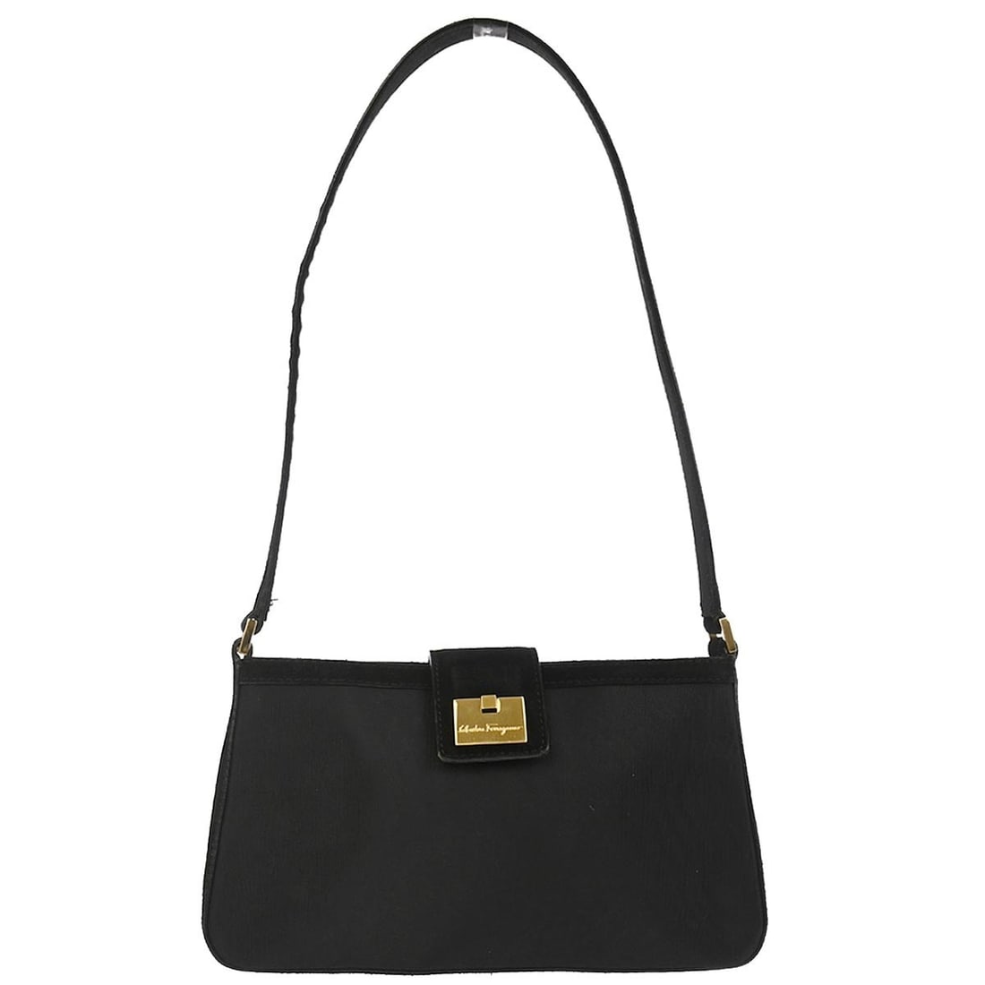 Black Nylon and Suede Top Handle Bag by Salvatore Ferragamo EE-21 1843: Black Nylon and Suede Top Handle Bag by Salvatore Ferragamo EE-21 1843 This small top handle bag features a combination of black nylon and suede materials with leather accents. It is designed with a