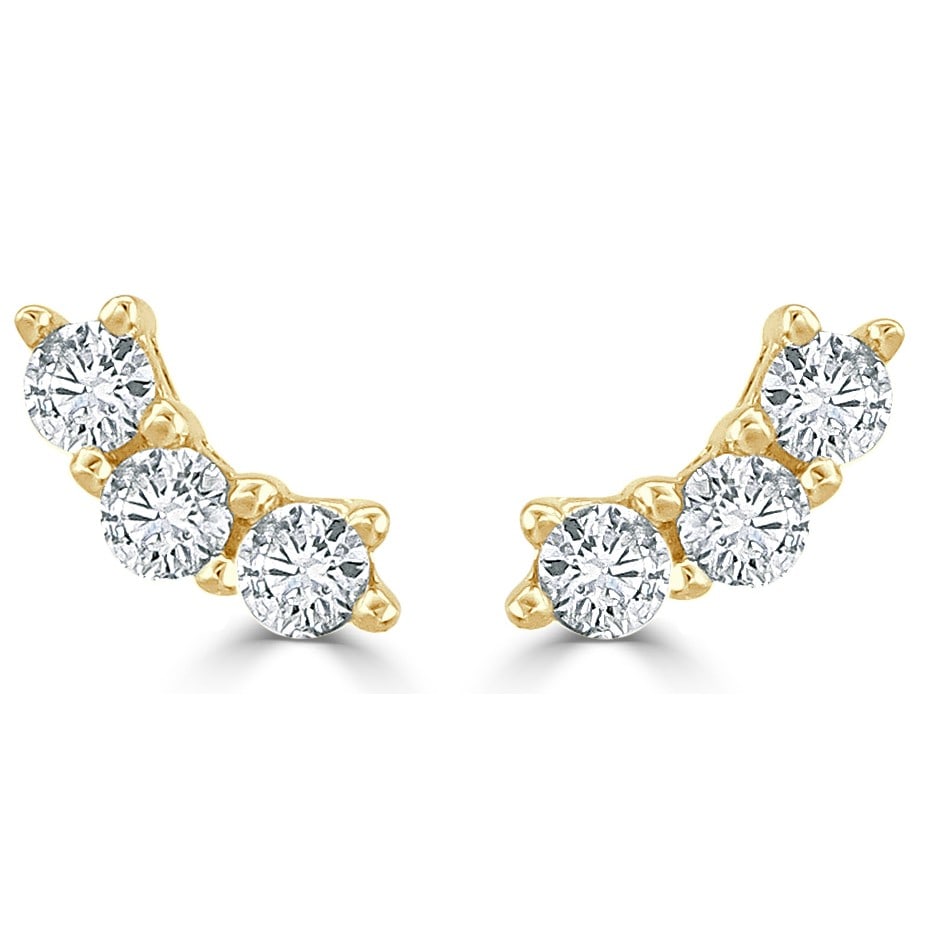 Round Diamond Earrings in 14K Yellow Gold for Women: Round Diamond Earrings in 14K Yellow Gold for Women These 14k yellow gold stud earrings feature round white diamonds with a total carat weight of 0.31. The earrings are designed for women and include 